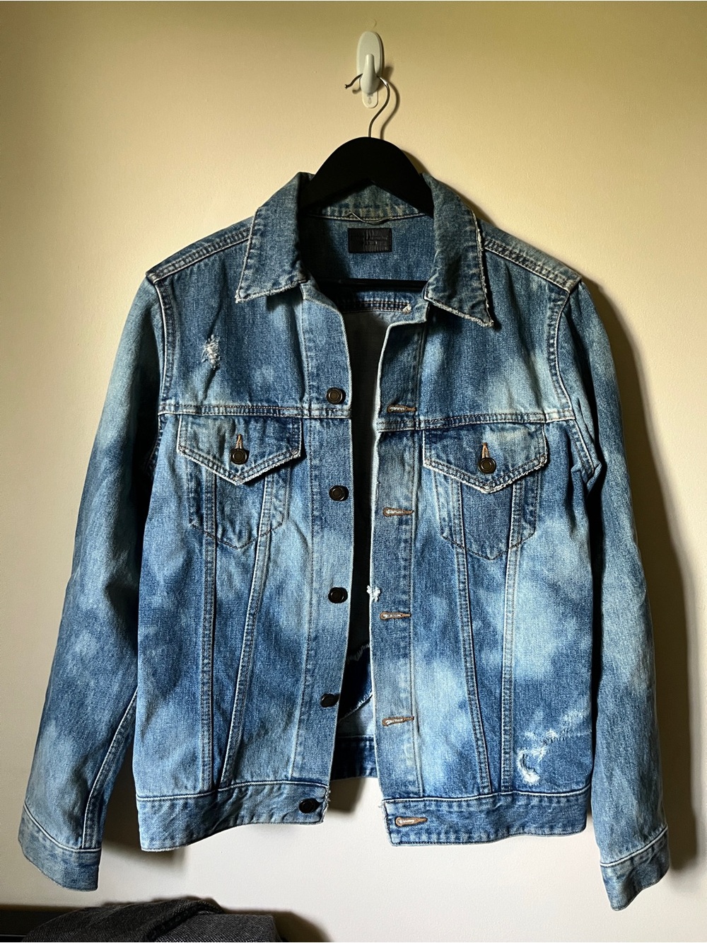 Saint Laurent Blue Denim Jacket with Black Leather Label